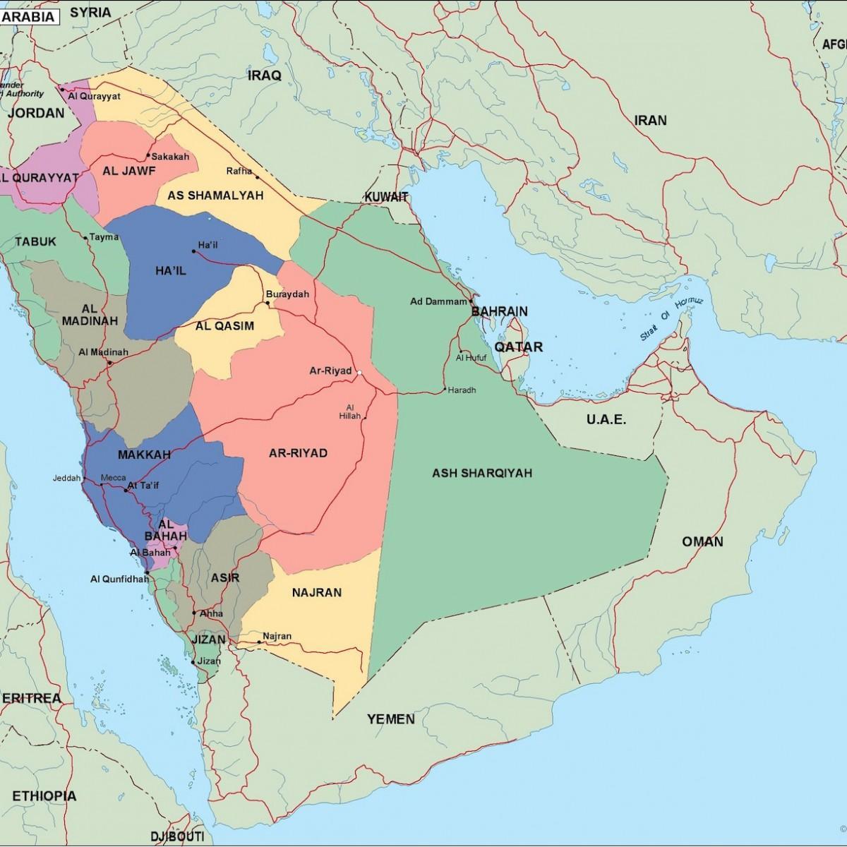 Карта на Саудиска Арабија градови