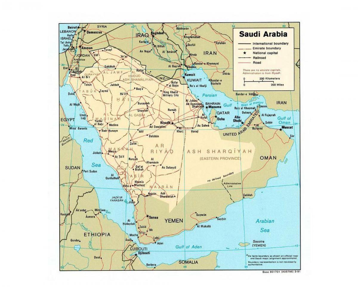 Саудиска Арабија мапата со главните градови